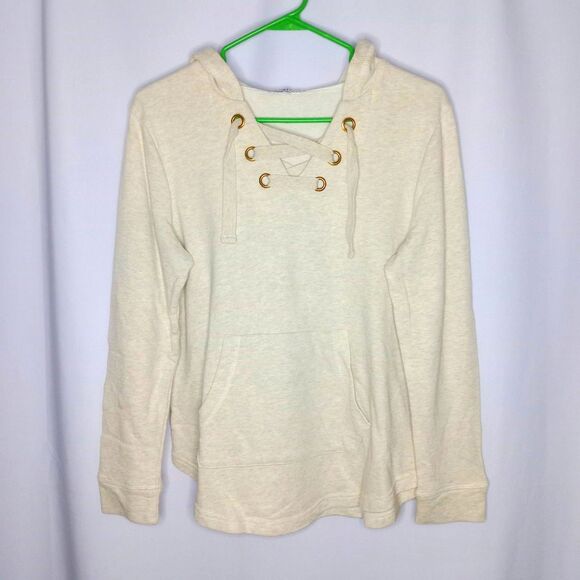 Sportelle Lace Up V-Neck Lightweight Hoodie Cotton Pocket Sweatshirt Top Small - Picture 1 of 5